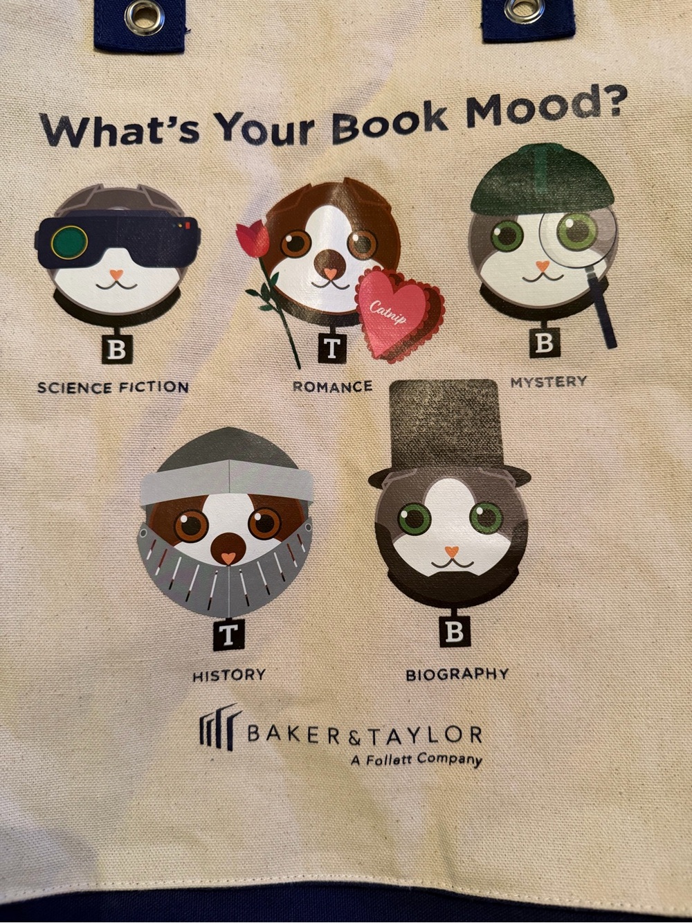 What's Your Book Mood?' Canvas Tote - Navy Trim - Picture 2 of 5